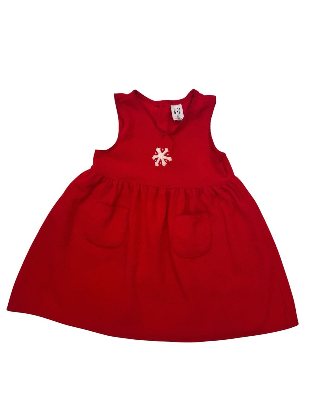 Vintage BABY GAP Fleece Snowflake Holiday Jumper Dress Size 3T Y2K Winter Pocket